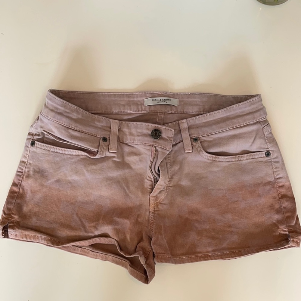 Tan gradient denim shorts
